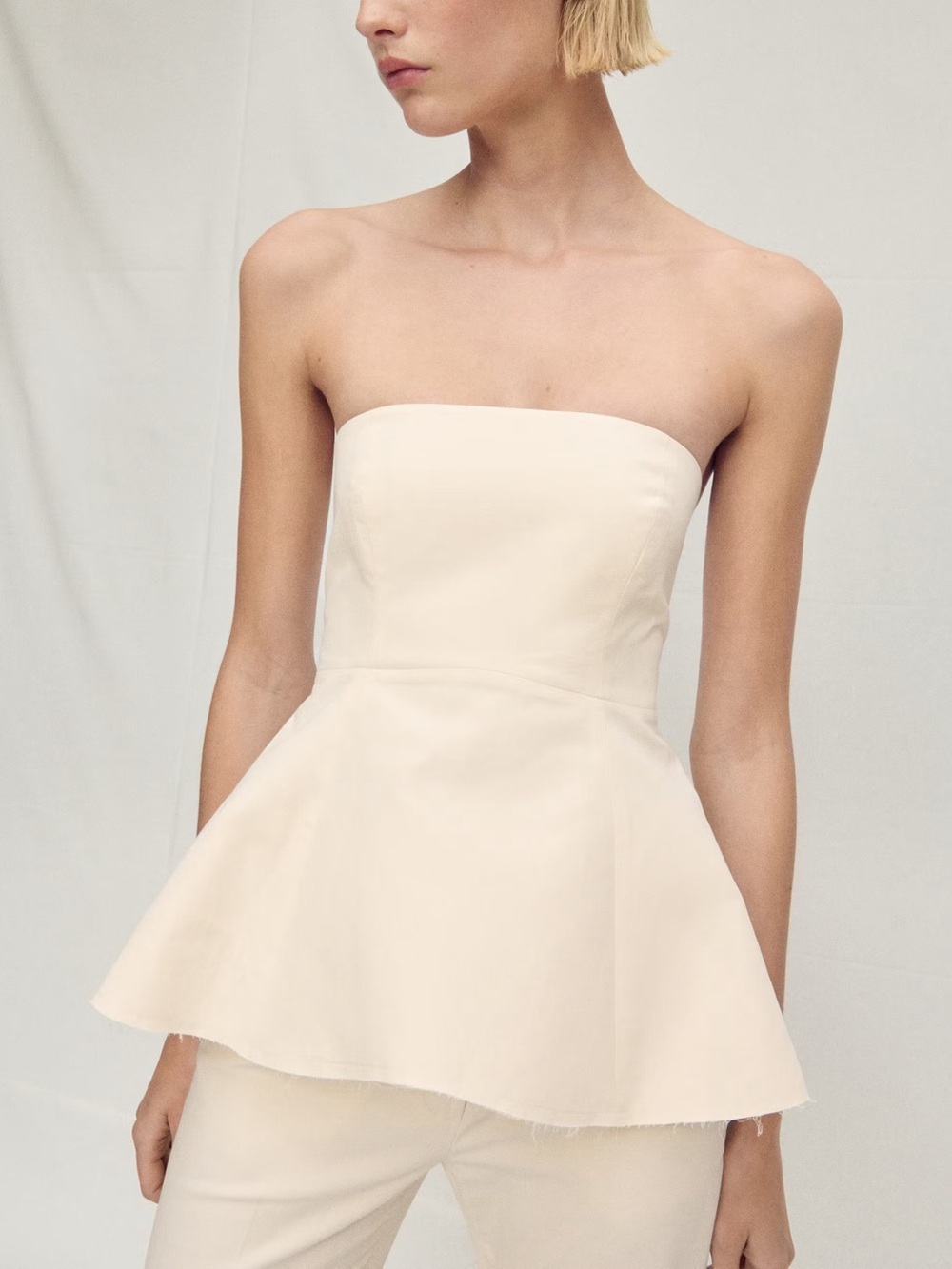 Strapless Peplum Top in Ivory Size Small